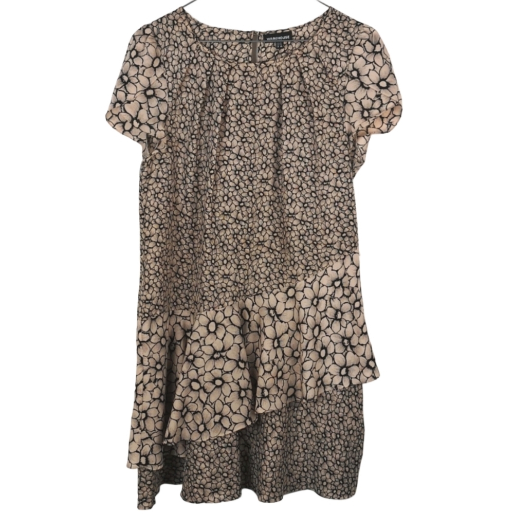 Warehouse‎ Cream Floral pattern asymmetric skirt later light weight dress
